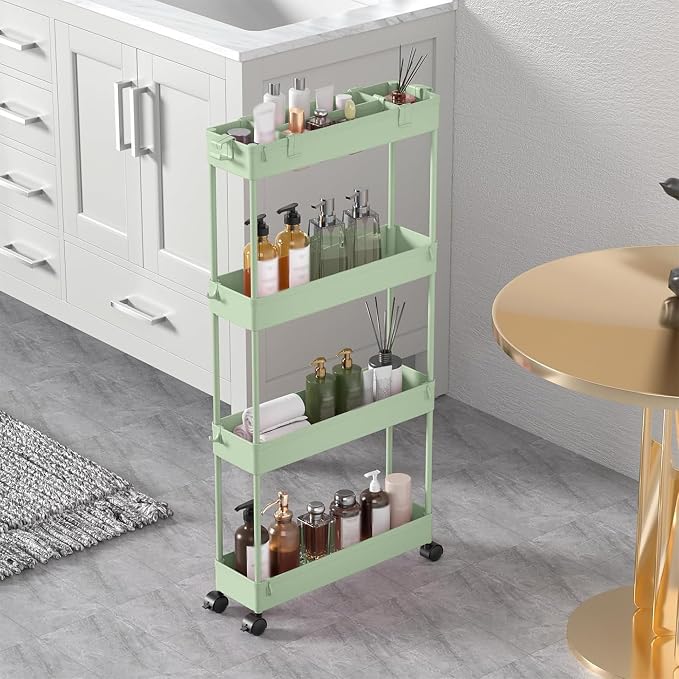 2-piece Set Slim Storage Cart 3 Tier,Bathroom Organizer Rolling Utility,Mobile Shelving Unit Slide Out for Office, Kitchen, Laundry Room & Narrow Places