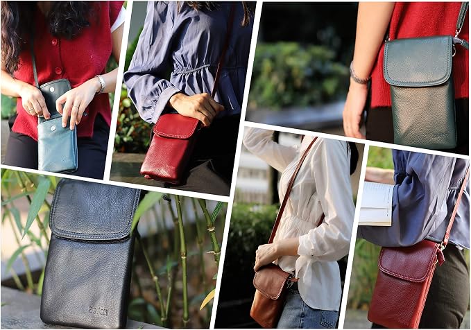 befen Genuine Leather Small Crossbody Bags for Women Cell Phone Travel Bag | Soft Real Leather, Adjustable Shoulder Strap, Card Slots, Compact Size, Daily Travel Shopping Outing Use, Phone Purse