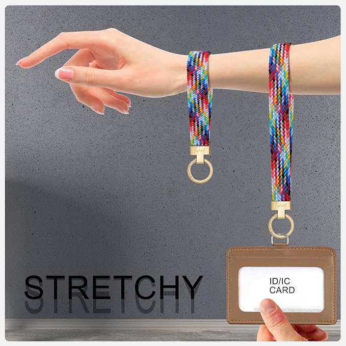 Fishent Stretchy Wristlet Keychain, Cute Key Chain, Woven Wrist Lanyard for Car Keys with 3 Keyrings and D-ring for Women Men