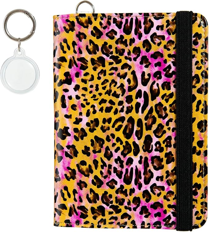 AIRMORS AirTag Passport Holder,Cute Travel Wallet RFID Blocking Anti-Lost Travel Essentials Family Passport Protector Case Credit Card Slots for Women(Leopard print(with Airtag Holder))