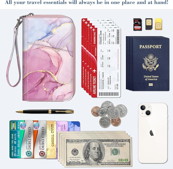 FINTIE Family Passport Holder Wallet Travel Document Organizer Clutch Bag | RFID Blocking Credit Cards Case Cover for Women Men