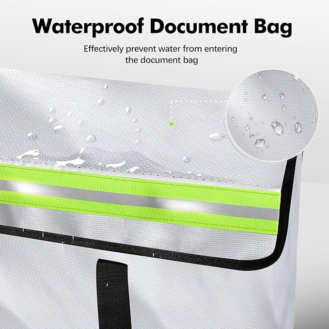 Large Fireproof Document Bag for Home Safe Storage, 24 x 12 x 12in, Grey | 2000°F fireproof document box, 4-layer fiberglass important document storage for photo, file and cash with reflective strip