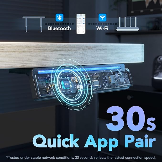 HUANUO AI-Powered Electric Standing Desk with Smart APP, Work with Alexa & Google, Adjustable Height, 6 Memory Settings, Sedentary Reminder, Ergonomic Sit-Stand Desk, 32-inch, Light Walnut