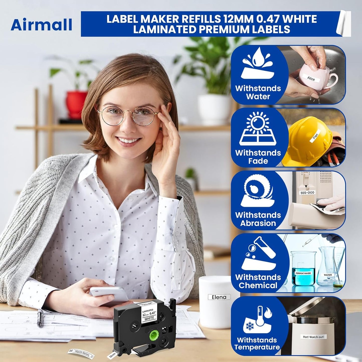 Airmall Tze 12mm 0.47 Laminated White Label Maker Tape Refill Compatible with Brother 12mm .47 Laminated White Tz Tape TZe-231 TZ-231 for PT-D200 D210 D220 H110 D410 P710BT 1750 1180, 20Pack