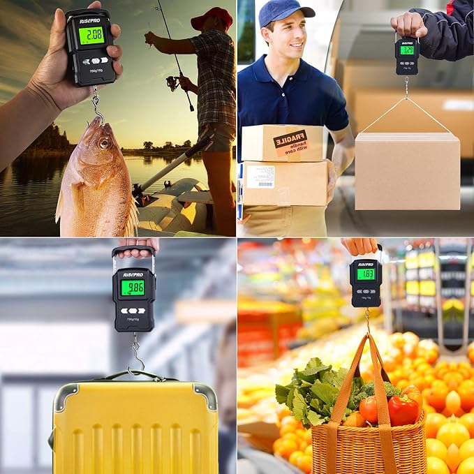 RISEPRO® 75Kg / 165Lb Digital Fish Scale with 39 Inch Ruler Electronic Luggage Balance Fishing Postal Hanging Hook Scale WHA08