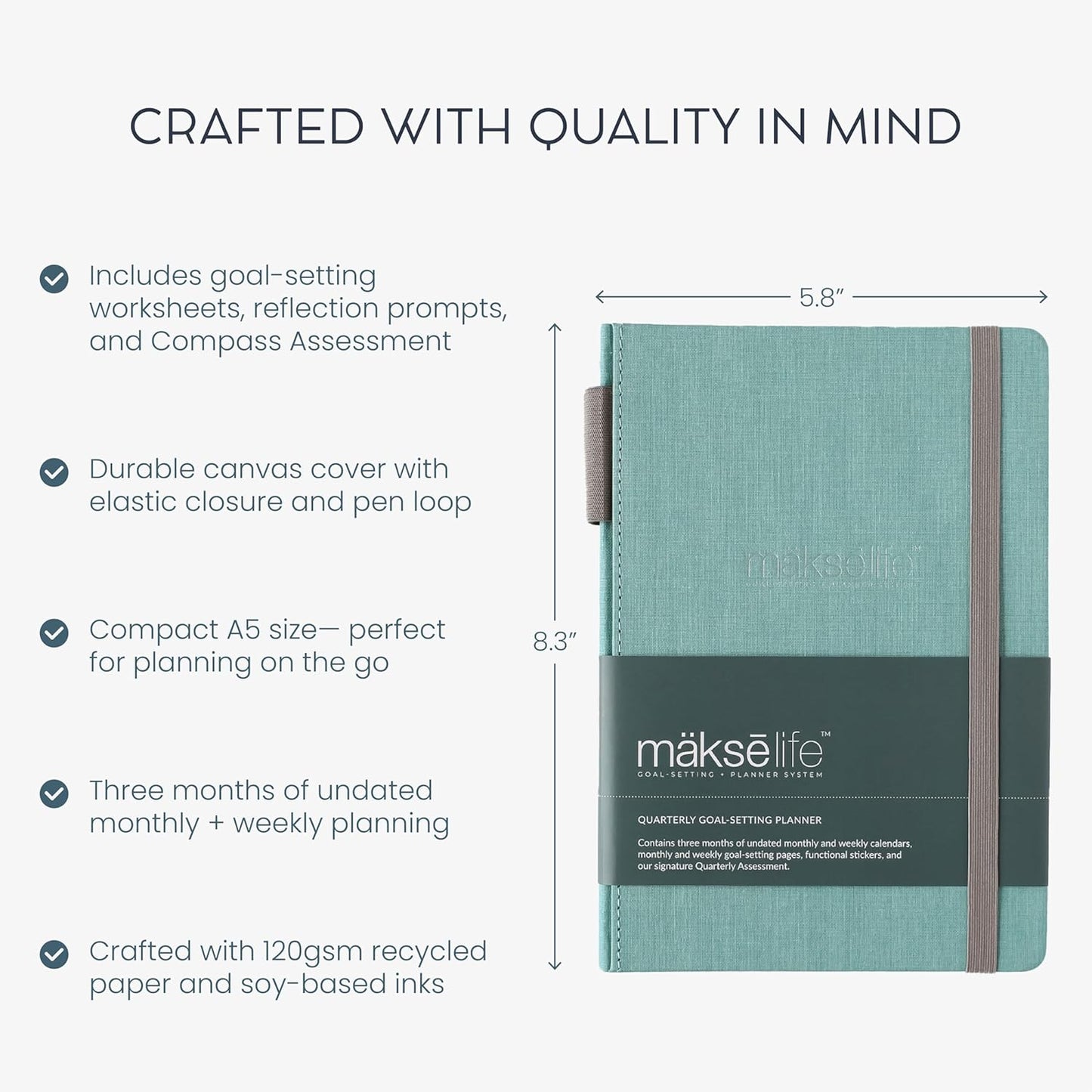90-Day Quarterly Planner - Entrepreneur Goal Setting & Project Management, Undated 3-Month Productivity Planner for Small Business Owners, Teal