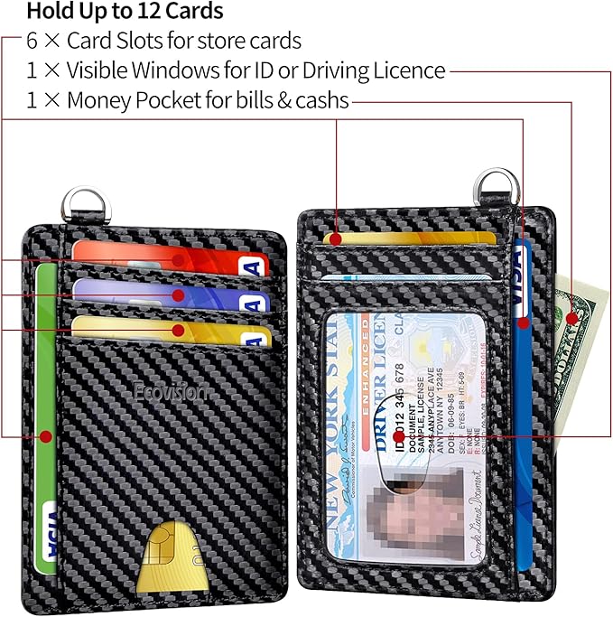 Slim Minimalist Front Pocket Wallet, RFID Blocking Credit Card Holder Wallet with Detachable D-Shackle for Men Women
