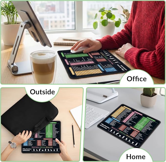 KONVINIT Ergonomic Mouse Pad with Wrist Rest, Small Excel Cheat Sheet Desk Pad with Windows & Office & Excel Shortcuts, Non-Slip Rubber Base Mouse Pads for Desk with Smooth Surface, Black