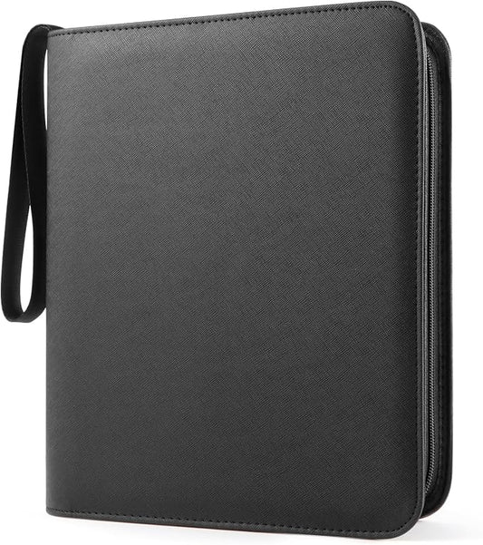 Top Loader Binder 4 Pocket for 144 Toploaders, Side Loading Toploader Binder for 3 x 4'' Rigid Cards with Zipper Closure, PU Leather Ringless 2x2 Card Binder for MTG/TCG/Sports/Games, Black
