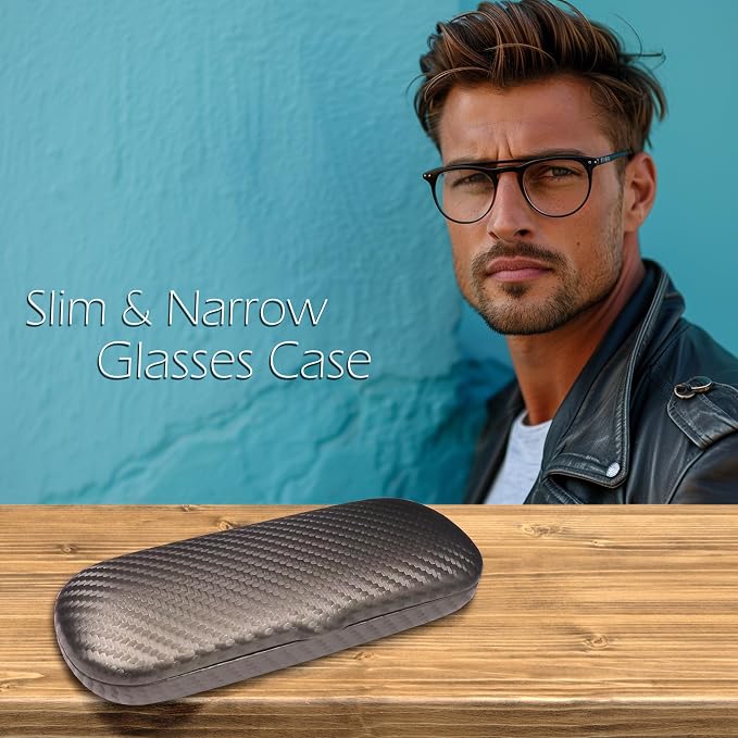 MyEyeglassCase Men Small Glasses case - Eyeglasses Hard Shell Holder Pouch & Cloth-Reading Slim & Narrow Case Heavy Duty