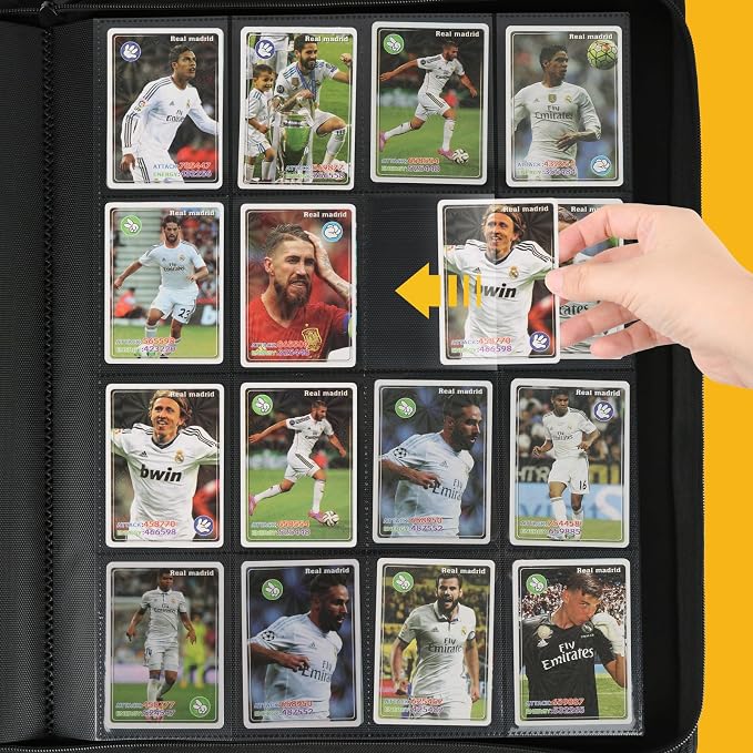 16 Pocket Ringless Side Loading Trading Card Binder, 1024 Cards PU Fixed Page Zipper Card Album for TCG Sports Game Cards, Not Fit Top Loaders (Black)