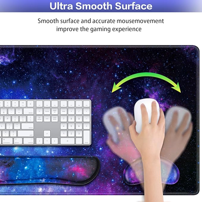 Mouse Pad Galaxy with Wrist Rest, 4-in-1 Large Mousepad Keyboard | Wrist Rest+Mouse Pad Wrist Support+Cup Pad Set,Ergonomic Mouse Pad,Memory Foam Desk Mat for Office Gaming(35.4×15.7in)