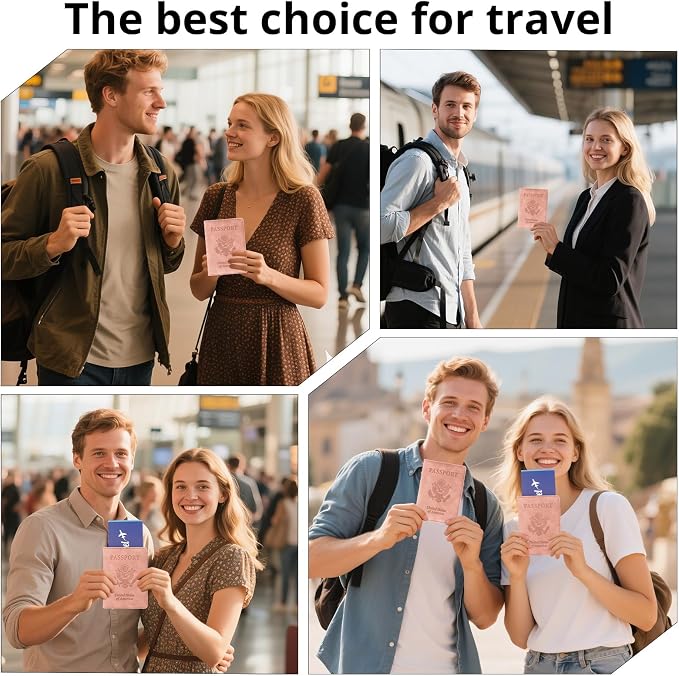 Passport Holder for Travel Essentials,RFID Blocking Passport Cover Wallet Card Case for Women and Men (Light Pink)