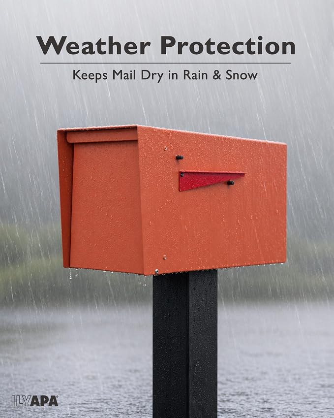 Ilyapa Modern Mailbox for Outside Post Mount - Terracotta Heavy Duty Powder Coated Metal Mailbox, Waterproof Letter Box for Parcels