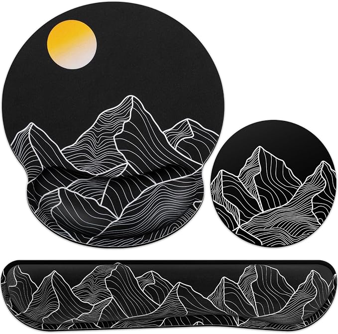 Mouse Pad Black, Ergonomic Keyboard Wrist Rest, Mouse Pad with Wrist Rest | Gaming Mousepad with Wrist Support, Memory Foam Wrist Rest Set for Computer Keyboard, Office Desk Accessories