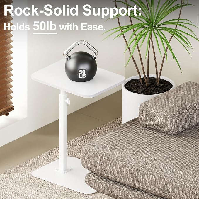 Side Table Sofa Tray for Couch Heavy Metal Base Swivel/Adjustable Height | Sofa Bed Bathroom Study TV Tray C Shaped End Table Food Snack Trays for Eating