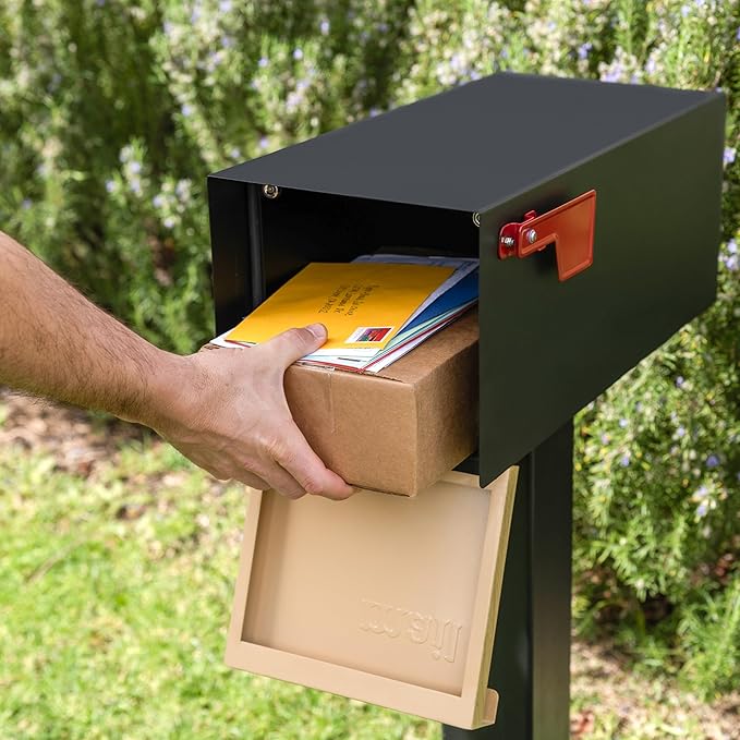Adoorn Post Mount Outdoor Mailboxes - Large Decorative Mailbox for Letters and Packages - Weatherproof Construction - Durable Steel - Magnetic Closure - 9.5” H x 9.5” W x 20.75” D - White Oak