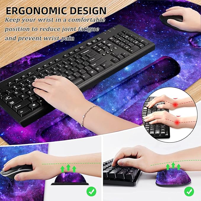 LATEEFAH Mouse Pad with Wrist Rest, Desk Mat + Keyboard Wrist Rest Set, Desk Pad for Keyboard and Mouse, 4-in-1 Large Mouse Pad with Wrist Support for Office, Home