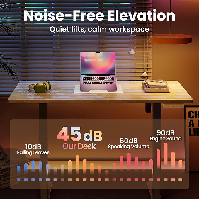 HUANUO 48" x 24" Electric Standing Desk Adjustable Height, 4 Memory Height Settings, Headphone Hook, Cable Manager, Sit Stand Up Desk for Home Office & Computer Workstation, Natural