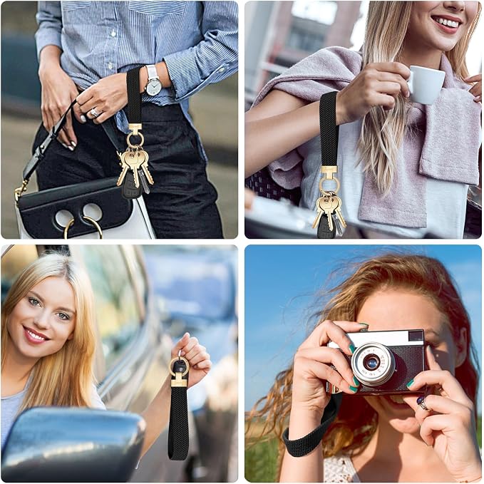 Fishent Stretchy Wristlet Keychain, Cute Key Chain, Woven Wrist Lanyard for Car Keys with 3 Keyrings and D-ring for Women Men
