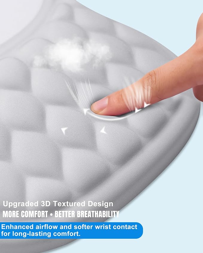 Ergonomic Mouse Pad with Sloped Memory Foam Wrist Rest | 3D Textured Wrist Cushion, Smooth Lycra Surface, Non-Slip PU Base, Comfortable Support for Office/Home Computer Desks