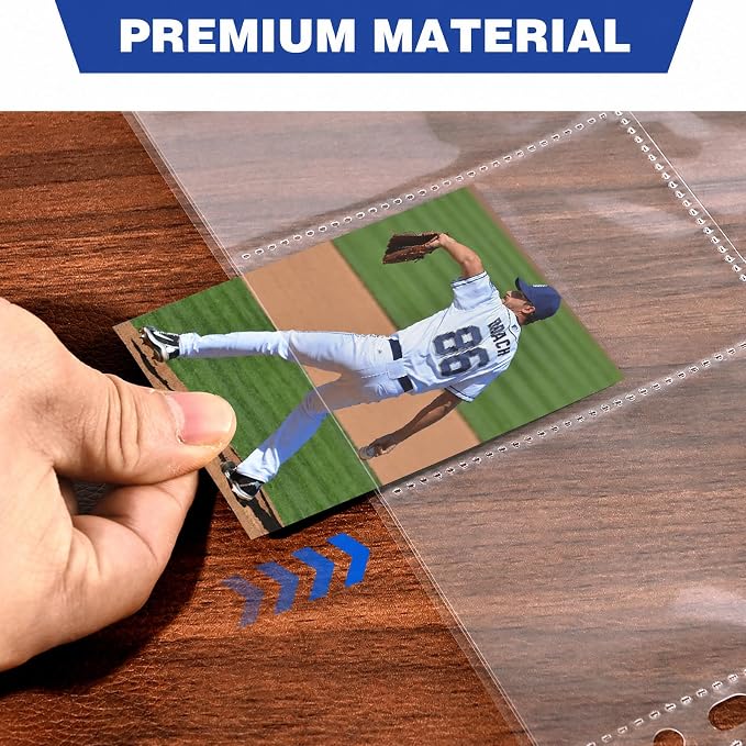 50 Pack 9 Pocket Card Sleeves Binder Sheets, Holds 900 Cards, Trading Card Sleeves for 3 Ring Binder, Protective Pages Sheets for Baseball, Football, Business, Game Cards