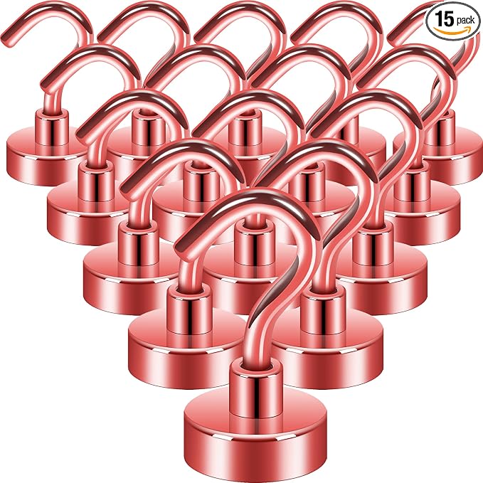 Neosmuk Magnetic Hooks, Heavy Duty 30lb+ Strong Magnet Hook for Cruise Cabins, Cruise Essentials 2026 for Hanging, Metal Wall Refrigerator Hangers (Red, 15 Pack)