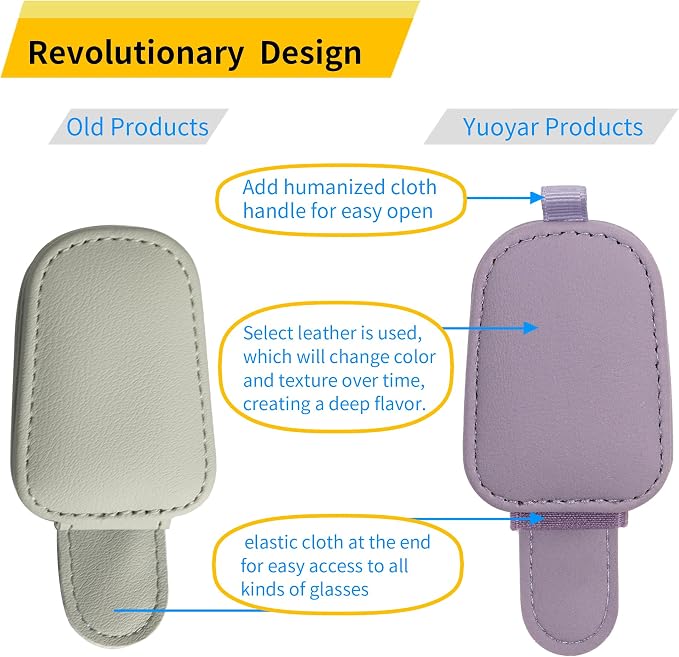 Yuoyar Magnetic Leather Sunglasses Holder for Car, 2 Packs (Purple) | Magnetic Car Visor Accessories