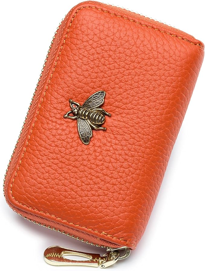 imeetu RFID Credit Card Holder, Small Card Wallet Women, Leather Card Case | Genuine Leather Women's Card & id Cases, Change Coin Purse with Zipper Keychain id Window, 20 Colors & 3 Styles, Daily, Gifts