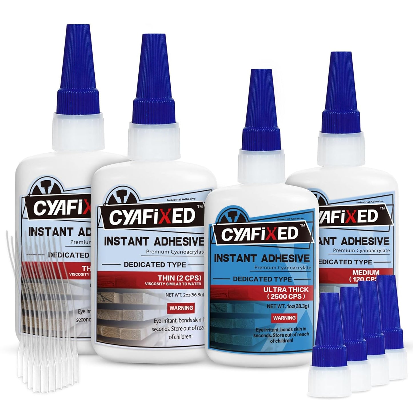 CA Glue for Woodworking - 2 Bottles Thin Viscosity 2 oz with 1 oz Medium Viscosity and 1 oz Ultra Thick Viscosity, Cyanoacrylate Adhesive for Woodturning, Wood Bonding and Gap Filling