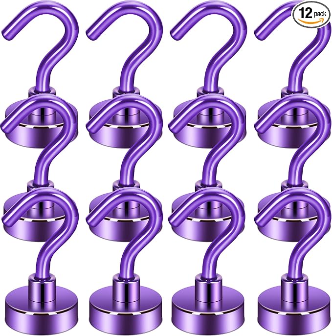 Neosmuk Magnetic Hooks, Heavy Duty 30lb+ Strong Magnet Hook for Cruise Cabins, Cruise Essentials 2026 for Hanging, Metal Wall Refrigerator Hangers (Purple, 12 Pack)