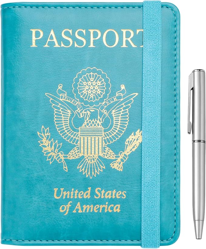 WALNEW Passport Holder for Travel, RFID Passport Cover Wallet for Women Men, PU Leather Passport Book Card Holder Case with Pen, Travelling Essentials for Flying | PU Leather Passport Cover Case with Pen Holder, Travel Must Haves Accessories, Passport ...
