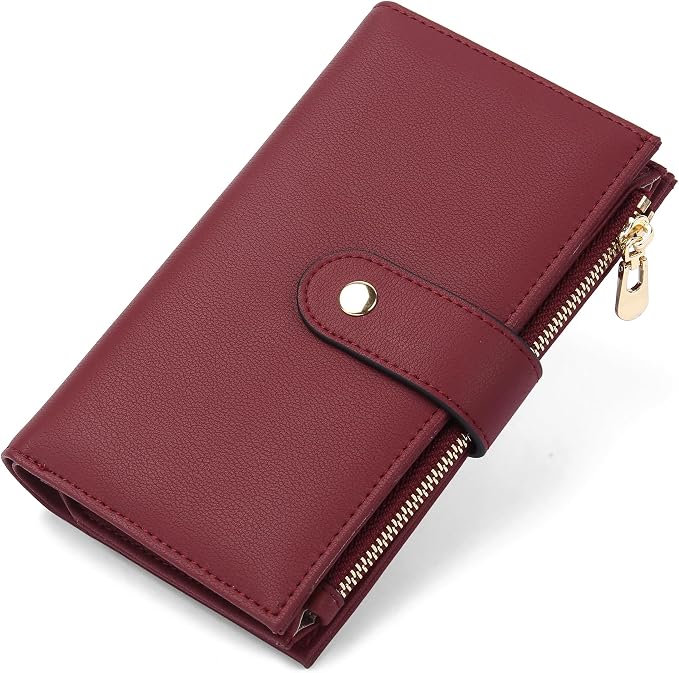 yiijay Womens Wallet RFID Blocking Leather Trifold Clutch Wallet Credit Card Holder Ladies Travel Wallet Purse with Passport/Pen Holder