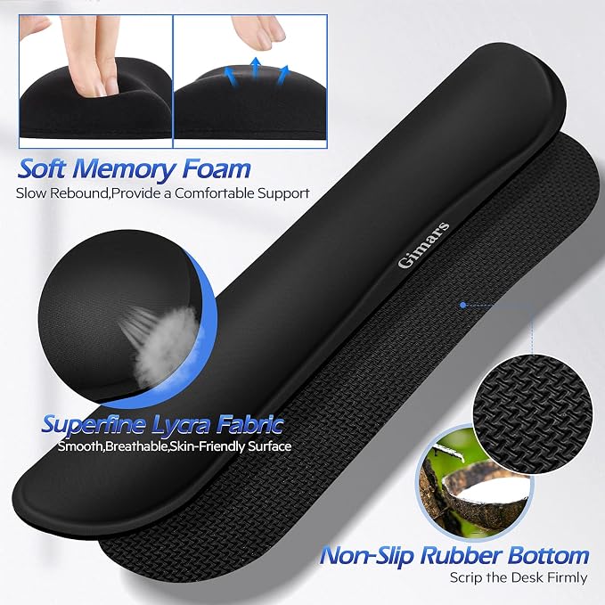 Gimars 4 in 1 Mouse Pad and Keyboard Wrist Rest Set, Large Mouse Pad with Memory Foam Wrist Support Pad for Desk with Coaster, Easy Typing Pain Relief, Gaming Office Home, 31.5x12 inch, Black