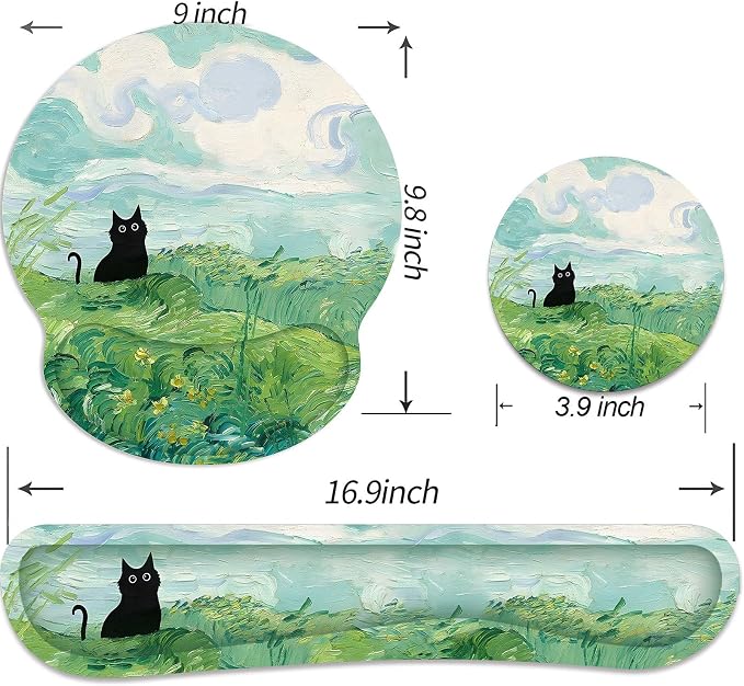 Ergonomic Mouse Pad with Wrist Rest and Keyboard Wrist Rest, Mousepad | Memory Foam Wrist Rest for Computer Keyboard, Pain Relief, Non-Slip Base, Mouse Pad with Wrist Support for Gaming, Pating Cat