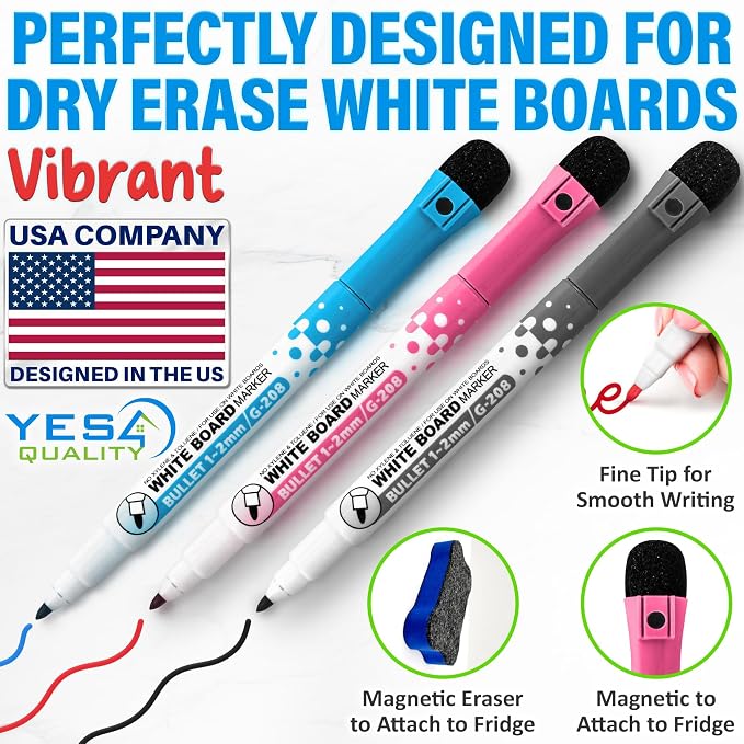 23x15” Magnetic Dry Erase White Board for Fridge w/ 3 Markers & Eraser | Yes4Quality Stain-Resistant Whiteboard Planner Organizer Sheet, Sticks to Most Refrigerators, Colorful Markers, Magnet Eraser