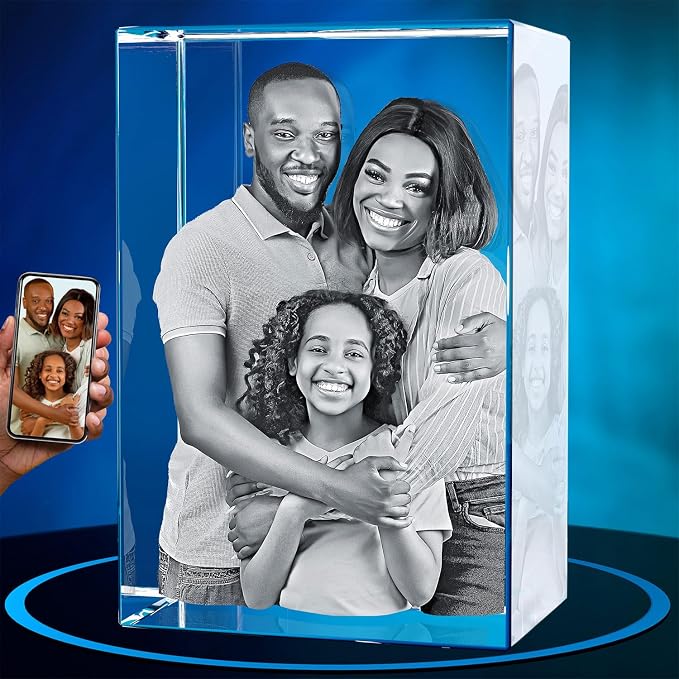 ArtPix 3D Crystal Photo, Personalized Gifts for Women, Wife, Mom, Her, Him, Men, Great Customized Gift With Your Own Photo - Anniversary, Wedding, Birthday - Custom Glass 3D Laser Etched Picture Frame