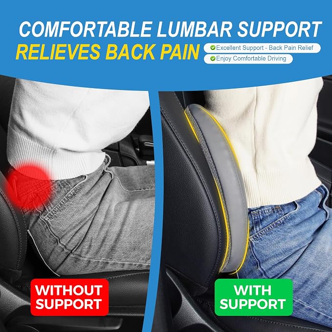 Lofty Aim Lumbar Support Pillow for Car, Car Seat Back Support for Driving | Memory Foam Car Lumbar Support for Driving, Car Back Cushion, Adjustable Straps, Lower Back Pillow, Breathable 4D Mesh, Gray