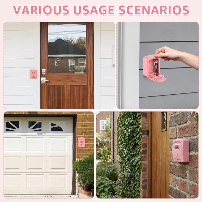 Iron Lock® Small Wall Mount Key Lock Box for Keys Outside (Pink) | Combination Lock, Resettable 4-Digit Code, Screw-In Wall Mount, Weather-Resistant Metal, No Battery or App, Holds 2 to 5 Keys