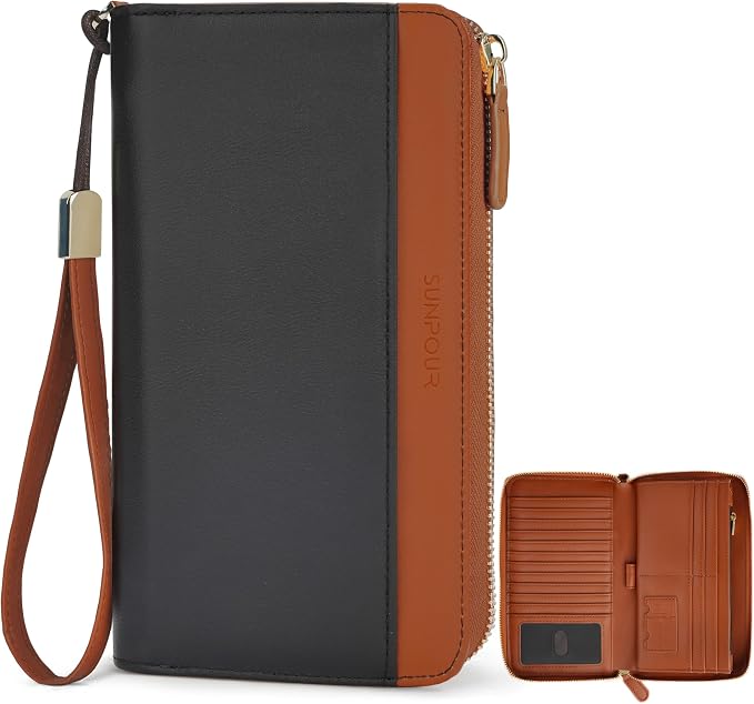 Large Travel Wallet for Women | RFID Blocking Zipper Wallet,Passport Holder Clutch with Wristlet