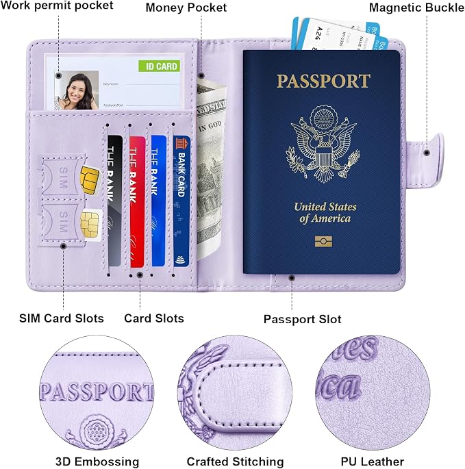 Herain Passport Holder for Travel Essentials, 2 Pcs Passport Cover Wallet Case Travel Gifts Women Men Family, RFID Passports Book Card Holders Travels Cruise Accessories Must Haves