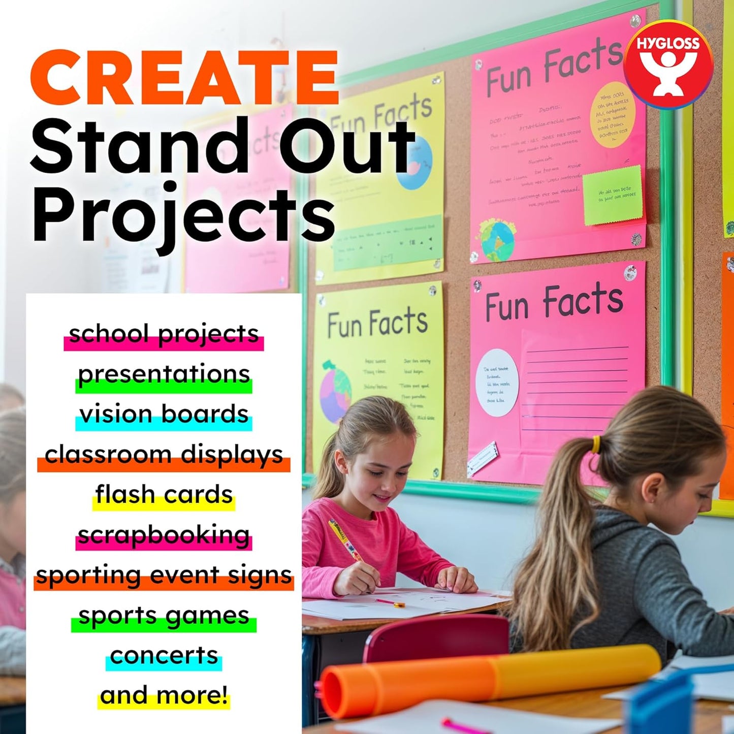 Hygloss Medium Poster Board 11x14 - 25 Assorted Neon Color Poster Boards Bulk Pack - 10 Pt. Thickness Colored Poster Board Paper for Projects, Signs, Displays - Posterboard Multipack 11" x 14"