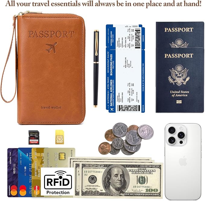 Passport Holder for Travel Women and Men RFID Blocking Passport Holder with Zipper Multi-functional Passport Wallet Passport Case Passport cover Travel Essentials