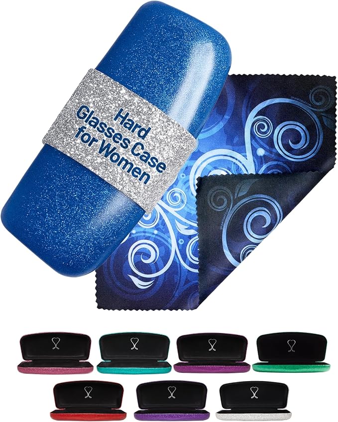 SPUNKYsoul Eye Glasses Case Girl Sparkle Smooth Glitter Hard Shell Eyeglass for Women