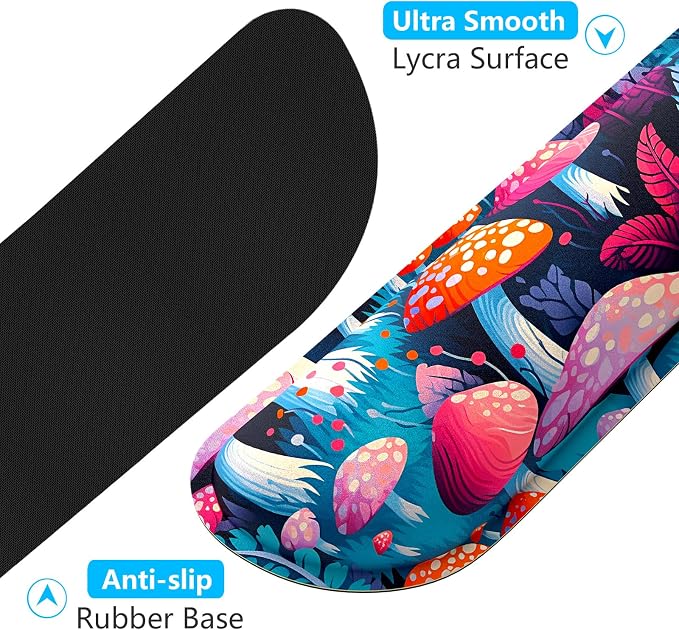 Dapesuom Enlarge Keyboard Wrist Rest, Memory Foam Wrist Cushion for Desk Mats Support, Boho Typing Pain Relief Keyboard Mouse Pad Rests Set with Non-Slip Base for Gaming Laptop Computer, Mushrooms