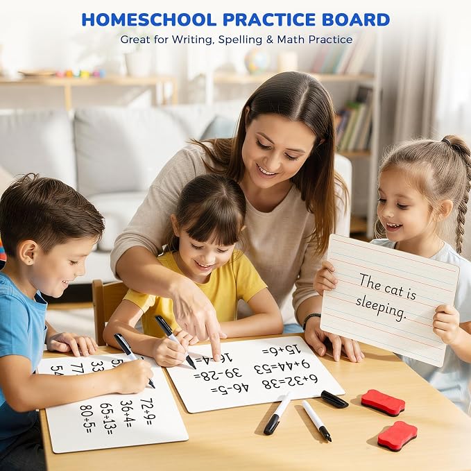 GAMENOTE 6 Pack Dry Erase Lap Boards, Lined and Blank, 9 x 12 in | 6 pack double sided 9 x 12 boards pair a lined side with a blank side for reusable writing practice.
