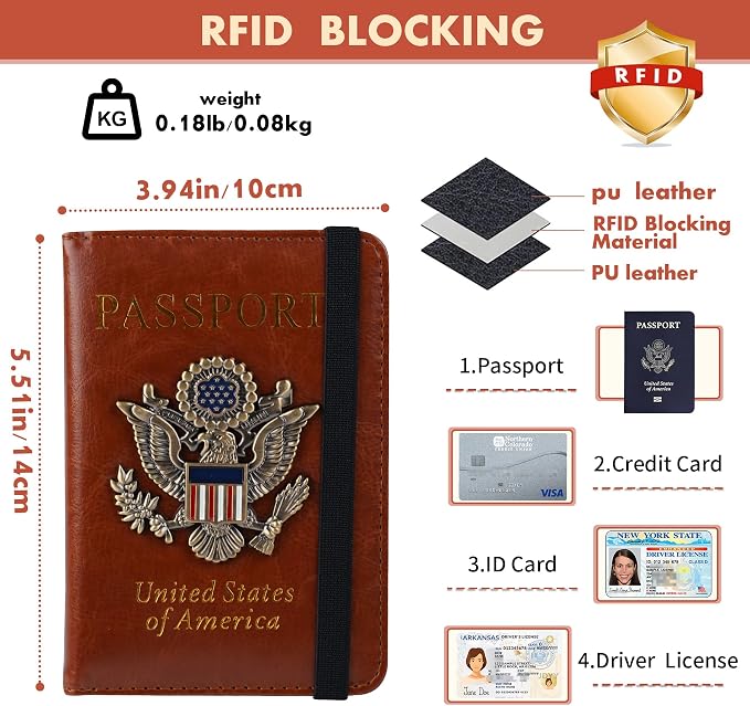 Passport Holder Cover Travel Wallet and Card Slot Combo RFID Blocking Leather Family Passport Holder Travel Accessories for Men Women(Brown)