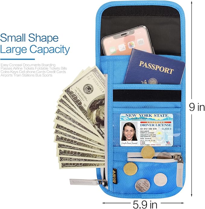 Neck Wallet Lightweight RFID Blocking Waterproof Travel Pouch Passport Wallets for Women Men