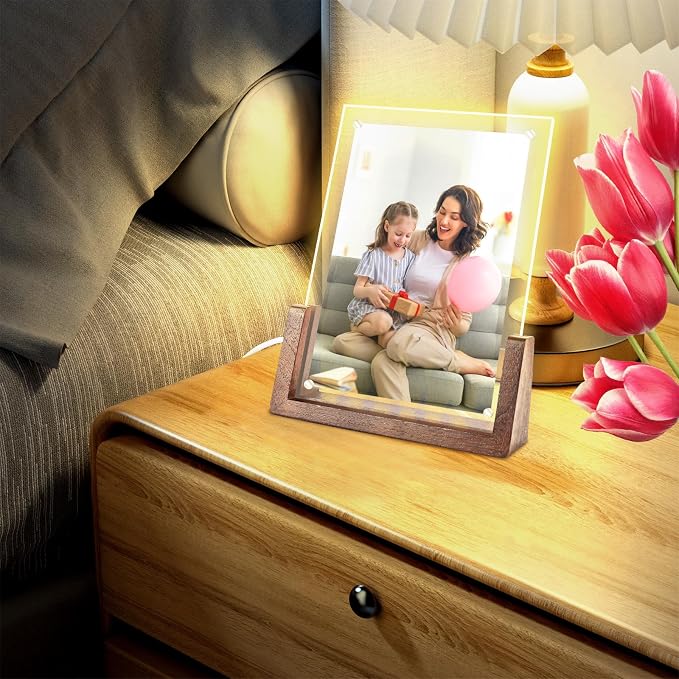 5x7 Picture Frame LED Light Up – Color Changing Acrylic Photo Frame for Mother’s Day, Mom, Grandma – Holds 4x6 or 5x7 Photos (Vertical) – Cute Night Light & Desk Lamp Decor
