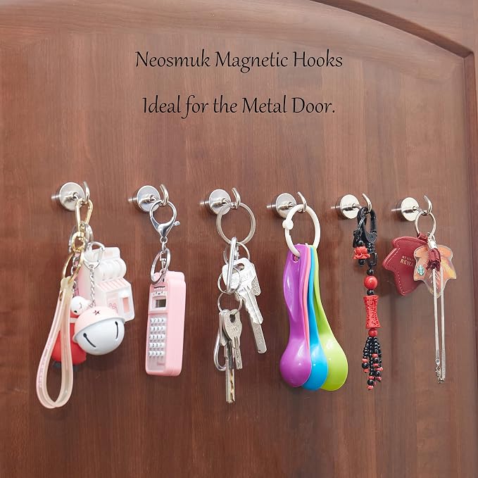 Neosmuk Magnetic Hooks, Heavy Duty 40lb+ Strong Magnet Hook for Cruise Cabins, Cruise Essentials 2026 for Hanging, Metal Wall Refrigerator Hangers (Silver, 10 Pack)
